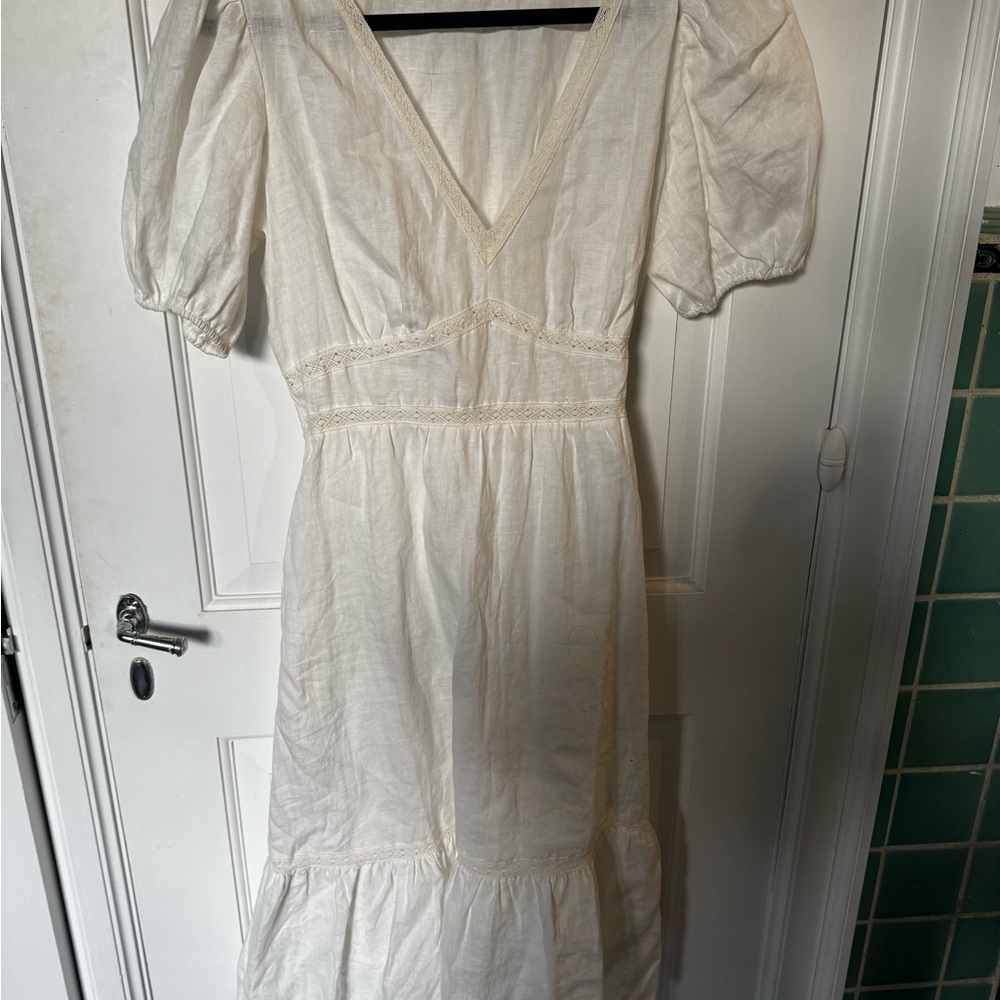 LUCY PARIS Fit & Flare Midi Dress Size Medium  EU 40 | Off White 100%Linen